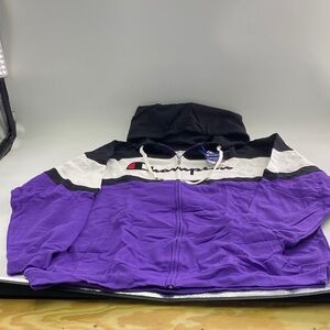 Champion Black White Purple Colorblock Zip Hoodie Jacket